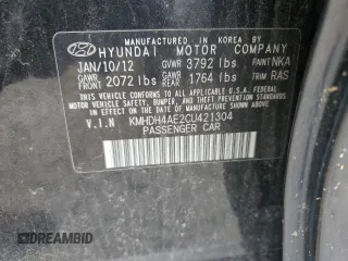2012 Hyundai Elantra Limited with VIN KMHDH4AE2CU421304, listed as a Copart auction lot 62952855 with 134,492 mi miles and Clean title. Bid and sale history available at DreamBid. Image 12.