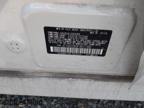 2015 Subaru WRX Premium с VIN JF1VA1D60F9821388, выставлен на аукционе IAAI как лот 42097543 с пробегом Не указан миль и . История ставок и продаж доступна на DreamBid. Изображение 9.