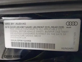 2019 Audi A3 Premium with VIN WAUAUGFFXK1024958, listed as a IAAI auction lot 41840924 with 47,218 mi miles and . Bid and sale history available at DreamBid. Image 9.