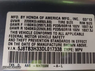 2013 Acura RDX with VIN 5J8TB3H33DL017338, listed as a IAAI auction lot 39946783 with 218,204 mi miles. Bid and sale history available at carsss.com. Image 9.