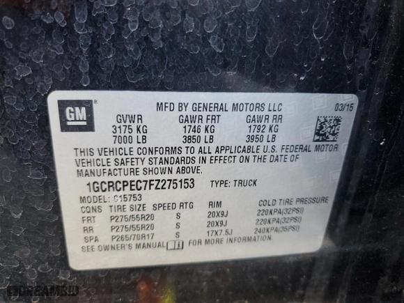 2015 Chevrolet Silverado 1500 Work Truck with VIN 1GCRCPEC7FZ275153, listed as a Copart auction lot 81306134 with 100,819 mi miles and Salvage Title. Bid and sale history available at carsss.com. Image 12.