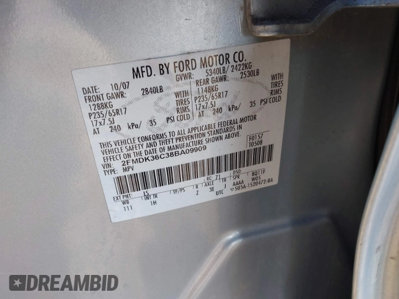 2008 Ford Edge SE with VIN 2FMDK36C38BA09909, listed as a IAAI auction lot 41775044 with 212,002 mi miles. Bid and sale history available at carsss.com. Image 9.