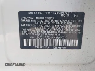2015 Subaru Forester 2.5i с VIN JF2SJAAC6FH554322, выставлен на аукционе IAAI как лот 42694053 с пробегом 150 487 миль миль и . История ставок и продаж доступна на DreamBid. Изображение 9.