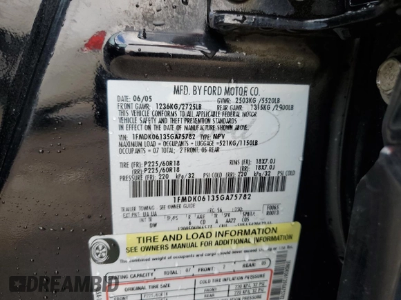 2005 Ford Freestyle Limited with VIN 1FMDK06135GA75782, listed as a Copart auction lot 82330584 with 330,743 mi miles and Salvage Title. Bid and sale history available at carsss.com. Image 14.