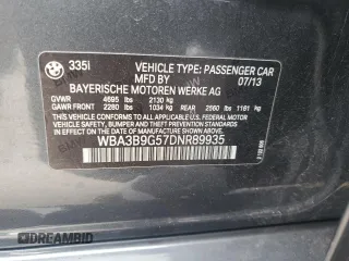 2013 BMW 3 Series 335i xDrive z VIN WBA3B9G57DNR89935, wystawiony jako Copart lot #52589845 z przebiegiem 198 094 mil mil oraz Szkoda całkowita • Salvage title. Historia ofert i sprzedaży dostępna na DreamBid. Obrazek 12.