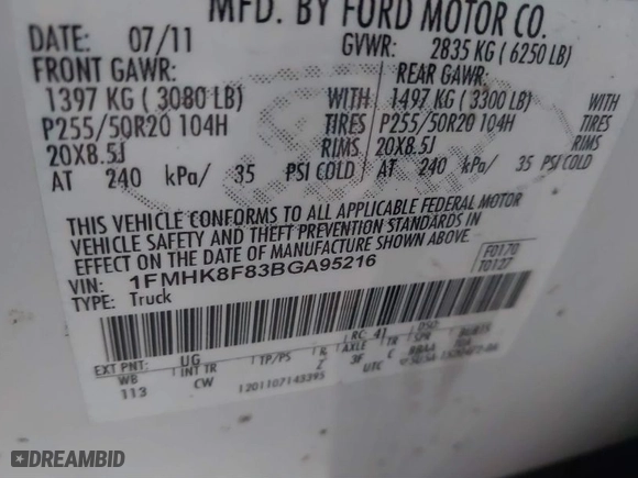 2011 Ford Explorer Limited with VIN 1FMHK8F83BGA95216, listed as a IAAI auction lot 41840498 with 153,409 mi miles. Bid and sale history available at carsss.com. Image 9.