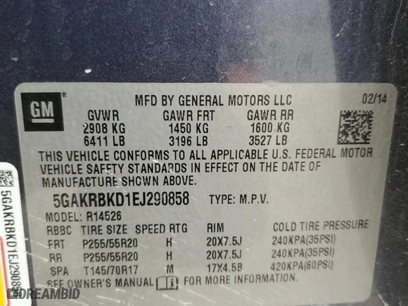 2014 Buick Enclave Leather with VIN 5GAKRBKD1EJ290858, listed as a Copart auction lot 51603965 with 137,086 mi miles and Salvage Title. Bid and sale history available at carsss.com. Image 12.