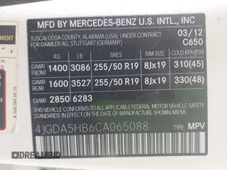 2012 Mercedes-Benz M 350 with VIN 4JGDA5HB6CA065088, listed as a IAAI auction lot 42012318 with 117,727 mi miles and . Bid and sale history available at DreamBid. Image 9.
