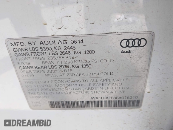 2015 Audi Q5 Premium Plus with VIN WA1LFAFP8FA016210, listed as a IAAI auction lot 42354386 with 90,945 mi miles and . Bid and sale history available at DreamBid. Image 9.