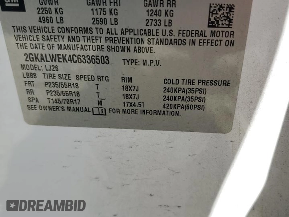 2012 GMC Terrain SLT-2 z VIN 2GKALWEK4C6336503, wystawiony jako Copart lot #56030575 z przebiegiem 119 908 mil mil oraz Szkoda całkowita • Salvage title. Historia ofert i sprzedaży dostępna na DreamBid. Obrazek 14.