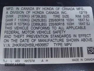 2020 Honda CR-V EX with VIN 2HKRW2H59LH606857, listed as a IAAI auction lot 41617011 with 68,850 mi miles. Bid and sale history available at carsss.com. Image 9.
