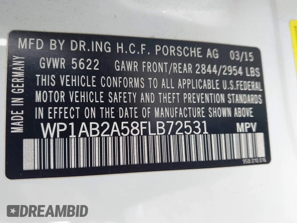 2015 Porsche Macan S z VIN WP1AB2A58FLB72531, wystawiony jako IAAI lot #41776023 z przebiegiem 120 294 mil mil oraz . Historia ofert i sprzedaży dostępna na DreamBid. Obrazek 9.