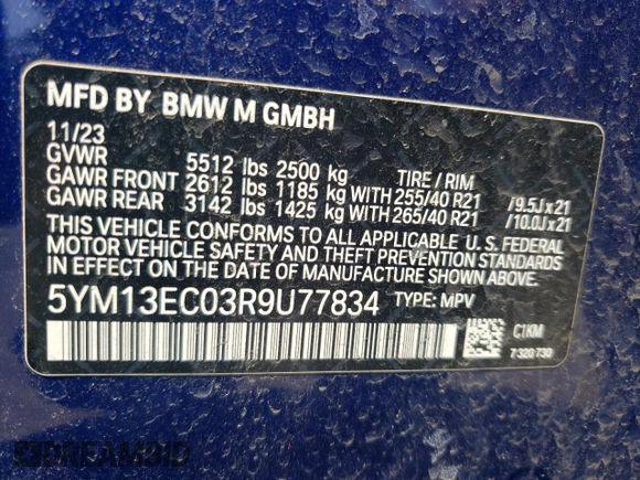 2024 BMW X3 M with VIN 5YM13EC03R9U77834, listed as a Copart auction lot 53084415 with 25,122 mi miles and Salvage Title. Bid and sale history available at carsss.com. Image 14.