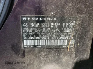 2016 Honda Fit EX with VIN JHMGK5H71GX034634, listed as a Copart auction lot 60495315 with Not provided miles and Salvage title. Bid and sale history available at DreamBid. Image 12.