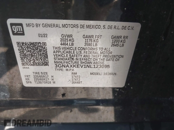 2022 Chevrolet Equinox LT z VIN 3GNAXKEV1NL123095, wystawiony jako IAAI lot #42536955 z przebiegiem 65 779 mil mil oraz . Historia ofert i sprzedaży dostępna na DreamBid. Obrazek 9.
