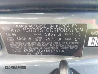 2005 Kia Sedona LX with VIN KNDUP132X56678100, listed as a IAAI auction lot 42085299 with 115,217 mi miles. Bid and sale history available at carsss.com. Image 9.