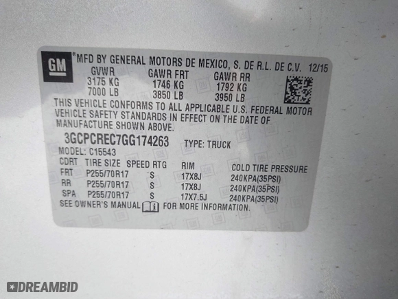 2016 Chevrolet Silverado 1500 LT with VIN 3GCPCREC7GG174263, listed as a IAAI auction lot 41891688 with 265,362 mi miles. Bid and sale history available at carsss.com. Image 9.