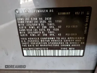 2021 Volkswagen ID.4 Pro S z VIN WVGTMPE27MP027516, wystawiony jako Copart lot #57872345 z przebiegiem Nie podano mil oraz Tytuł czysty. Historia ofert i sprzedaży dostępna na DreamBid. Obrazek 12.