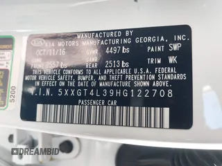 2017 Kia Optima LX with VIN 5XXGT4L39HG122708, listed as a IAAI auction lot 42024524 with 94,768 mi miles and . Bid and sale history available at carsss.com. Image 9.
