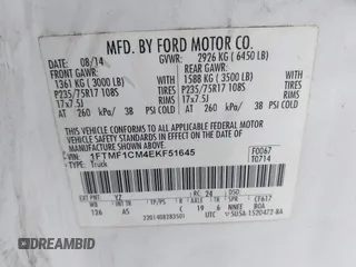 2014 Ford F-150 XL с VIN 1FTMF1CM4EKF51645, выставлен на аукционе IAAI как лот 42604754 с пробегом 296 903 миль миль и . История ставок и продаж доступна на DreamBid. Изображение 9.