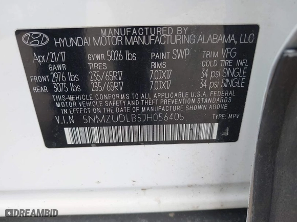 2018 Hyundai Santa Fe Sport 2.4L with VIN 5NMZUDLB5JH056405, listed as a IAAI auction lot 41474920 with 98,569 mi miles. Bid and sale history available at carsss.com. Image 9.