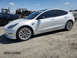 2021 Tesla Model 3 Standard Range Plus with VIN 5YJ3E1EA4MF849187, listed as a Copart auction lot 51689605 with 77,266 mi miles and Salvage Title. Bid and sale history available at carsss.com. Image 1.