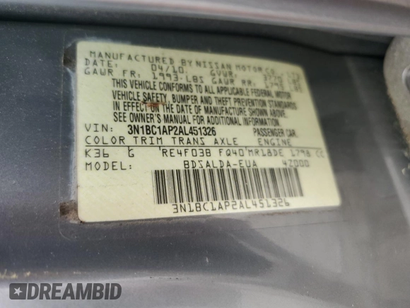 2010 Nissan Versa S z VIN 3N1BC1AP2AL451326, wystawiony jako Copart lot #54434045 z przebiegiem 117 080 mil mil oraz Szkoda całkowita • Salvage title. Historia ofert i sprzedaży dostępna na DreamBid. Obrazek 12.