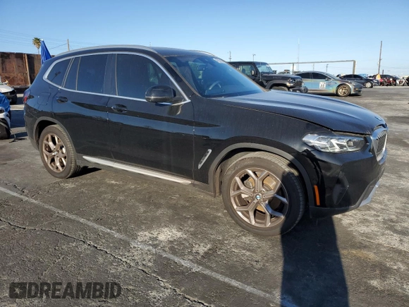 2024 BMW X3 sDrive30i with VIN 5UX43DP0XR9U58299, listed as a Copart auction lot 47617185 with 9,385 mi miles and Salvage Title. Bid and sale history available at DreamBid. Image 4.