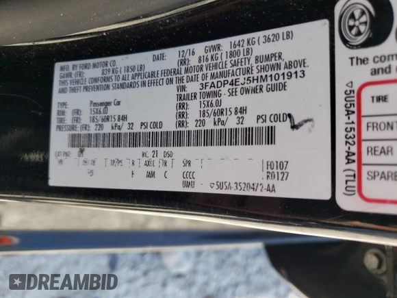 2017 Ford Fiesta SE with VIN 3FADP4EJ5HM101913, listed as a Copart auction lot 50064185 with 105,843 mi miles and Salvage Title. Bid and sale history available at carsss.com. Image 12.
