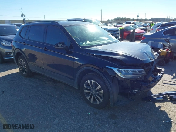 2022 Volkswagen Tiguan S with VIN 3VV1B7AX7NM107779, listed as a IAAI auction lot 41210258 with 57,154 mi miles. Bid and sale history available at carsss.com. Image 1.