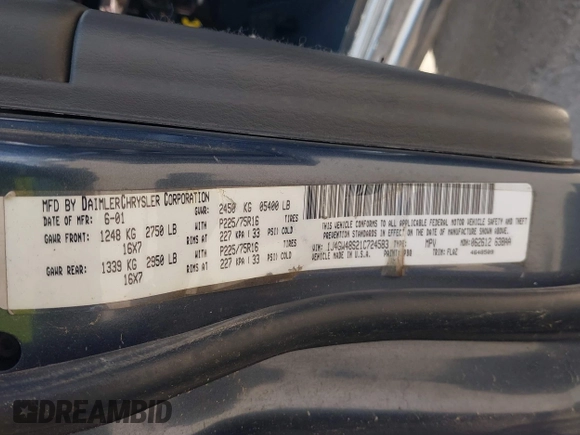 2001 Jeep Grand Cherokee Laredo с VIN 1J4GW48S21C724583, выставлен на аукционе IAAI как лот 42586354 с пробегом Не указан миль и . История ставок и продаж доступна на DreamBid. Изображение 9.