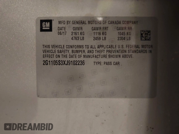 2018 Chevrolet Impala LT with VIN 2G1105S3XJ9102236, listed as a IAAI auction lot 41433120 with 113,476 mi miles and . Bid and sale history available at DreamBid. Image 9.