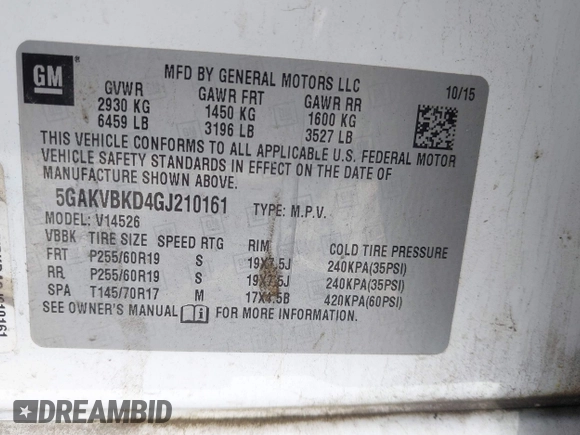 2016 Buick Enclave Leather with VIN 5GAKVBKD4GJ210161, listed as a IAAI auction lot 42176971 with 199,863 mi miles and . Bid and sale history available at DreamBid. Image 9.