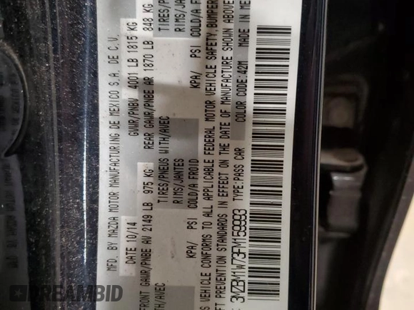 2015 Mazda 3 i Grand Touring with VIN 3MZBM1W73FM159993, listed as a Copart auction lot 50090915 with 124,085 mi miles and Salvage Title. Bid and sale history available at DreamBid. Image 13.