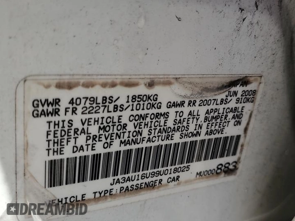 2009 Mitsubishi Lancer DE with VIN JA3AU16U99U018025, listed as a Copart auction lot 82117764 with 0 mi miles and Salvage Title. Bid and sale history available at carsss.com. Image 13.