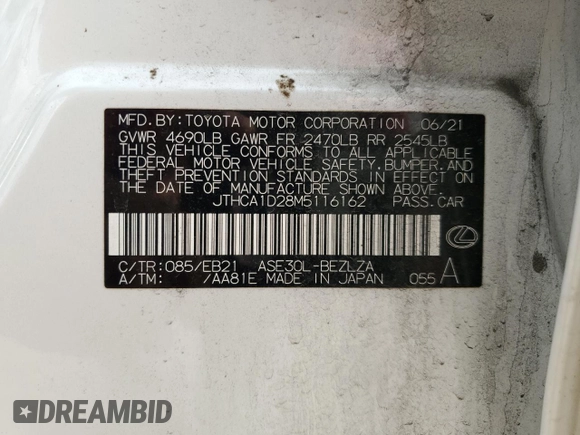 2021 Lexus IS 300 z VIN JTHCA1D28M5116162, wystawiony jako Copart lot #51757005 z przebiegiem 59 965 mil mil oraz Szkoda całkowita • Salvage title. Historia ofert i sprzedaży dostępna na DreamBid. Obrazek 13.