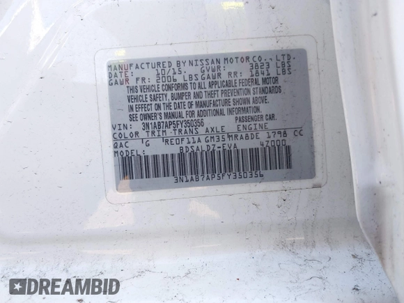 2015 Nissan Sentra SV with VIN 3N1AB7AP5FY350356, listed as a IAAI auction lot 41851745 with 136,182 mi miles and . Bid and sale history available at DreamBid. Image 9.
