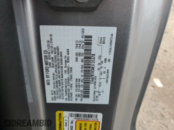 2021 Ford Mustang EcoBoost with VIN 1FA6P8TH3M5135378, listed as a Copart auction lot 44430335 with 11,322 mi miles and Salvage Title. Bid and sale history available at carsss.com. Image 12.