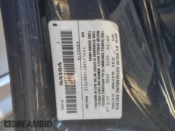 2000 Volvo V70 с VIN YV1LZ56D2Y2667012, выставлен на аукционе Copart как лот 70434844 с пробегом 121 255 миль миль и Списание • Salvage title. История ставок и продаж доступна на DreamBid. Изображение 12.