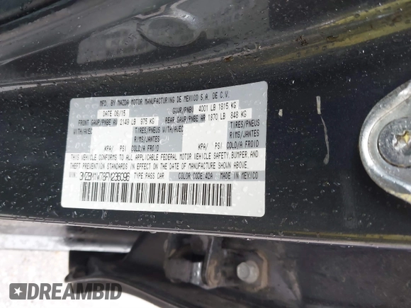 2015 Mazda 3 i Grand Touring with VIN 3MZBM1W78FM236096, listed as a IAAI auction lot 41320225 with 123,301 mi miles and . Bid and sale history available at DreamBid. Image 9.