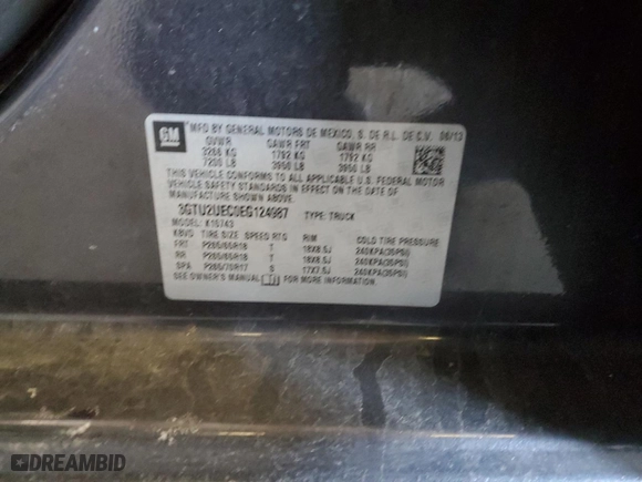 2014 GMC Sierra 1500 SLE with VIN 3GTU2UEC0EG124987, listed as a Copart auction lot 46095515 with 131,089 mi miles and Clean Title. Bid and sale history available at carsss.com. Image 12.