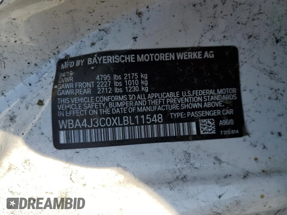 2020 BMW 4 Series 430i xDrive z VIN WBA4J3C0XLBL11548, wystawiony jako Copart lot #80773814 z przebiegiem Nie podano mil oraz Szkoda całkowita • Salvage title. Historia ofert i sprzedaży dostępna na DreamBid. Obrazek 14.