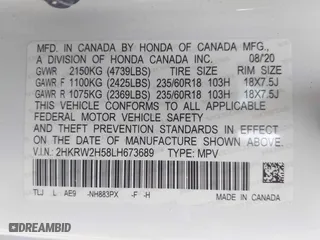 2020 Honda CR-V EX with VIN 2HKRW2H58LH673689, listed as a IAAI auction lot 41837333 with 33,237 mi miles. Bid and sale history available at carsss.com. Image 9.