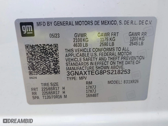 2023 Chevrolet Equinox LT with VIN 3GNAXTEG8PS218253, listed as a IAAI auction lot 41700749 with 28,100 mi miles. Bid and sale history available at carsss.com. Image 9.