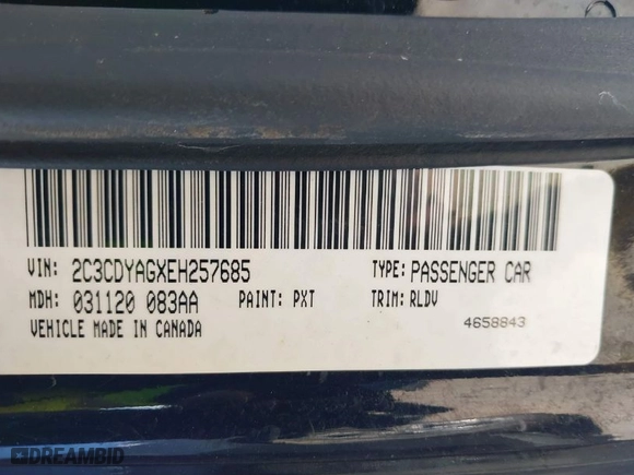2014 Dodge Challenger SXT with VIN 2C3CDYAGXEH257685, listed as a IAAI auction lot 41626974 with 87,594 mi miles. Bid and sale history available at carsss.com. Image 9.