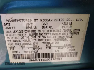 2002 Nissan Altima S z VIN 1N4AL11D22C116391, wystawiony jako IAAI lot #42263806 z przebiegiem 155 642 mil mil oraz . Historia ofert i sprzedaży dostępna na DreamBid. Obrazek 9.