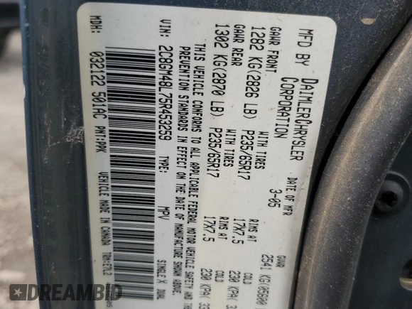 2005 Chrysler Pacifica z VIN 2C8GM48L75R453259, wystawiony jako Copart lot #57234075 z przebiegiem 158 034 mil mil oraz Szkoda całkowita • Salvage title. Historia ofert i sprzedaży dostępna na DreamBid. Obrazek 13.