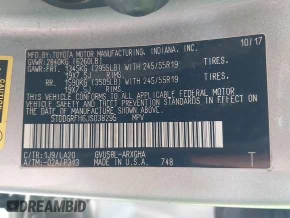 2018 Toyota Highlander Hybrid Limited with VIN 5TDDGRFH6JS038295, listed as a IAAI auction lot 42442074 with 248,875 mi miles and . Bid and sale history available at DreamBid. Image 9.