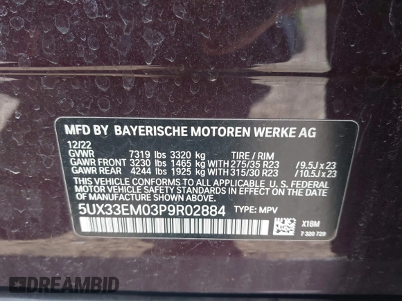 2023 BMW X7 M60i z VIN 5UX33EM03P9R02884, wystawiony jako IAAI lot #41879035 z przebiegiem 45 466 mil mil oraz . Historia ofert i sprzedaży dostępna na DreamBid. Obrazek 9.