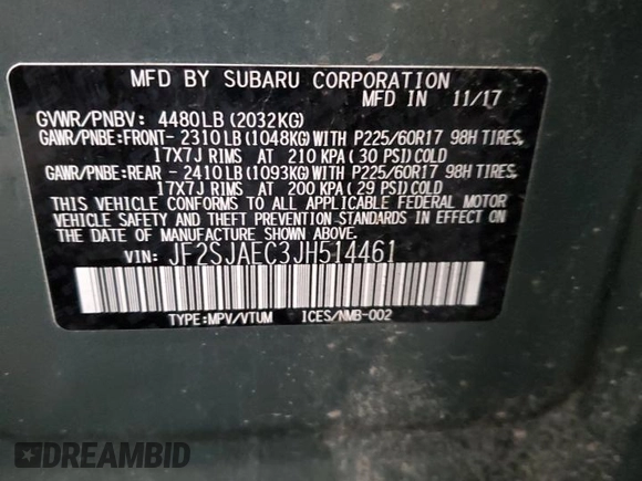 2018 Subaru Forester Premium with VIN JF2SJAEC3JH514461, listed as a Copart auction lot 48199145 with 70,676 mi miles and Salvage Title. Bid and sale history available at carsss.com. Image 13.